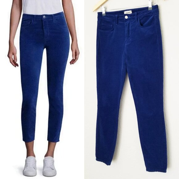 L'AGENCE Margot Royal Cobalt Blue Velvet Jeans Pants 27 High Rise Stretch $235 - Picture 3 of 16